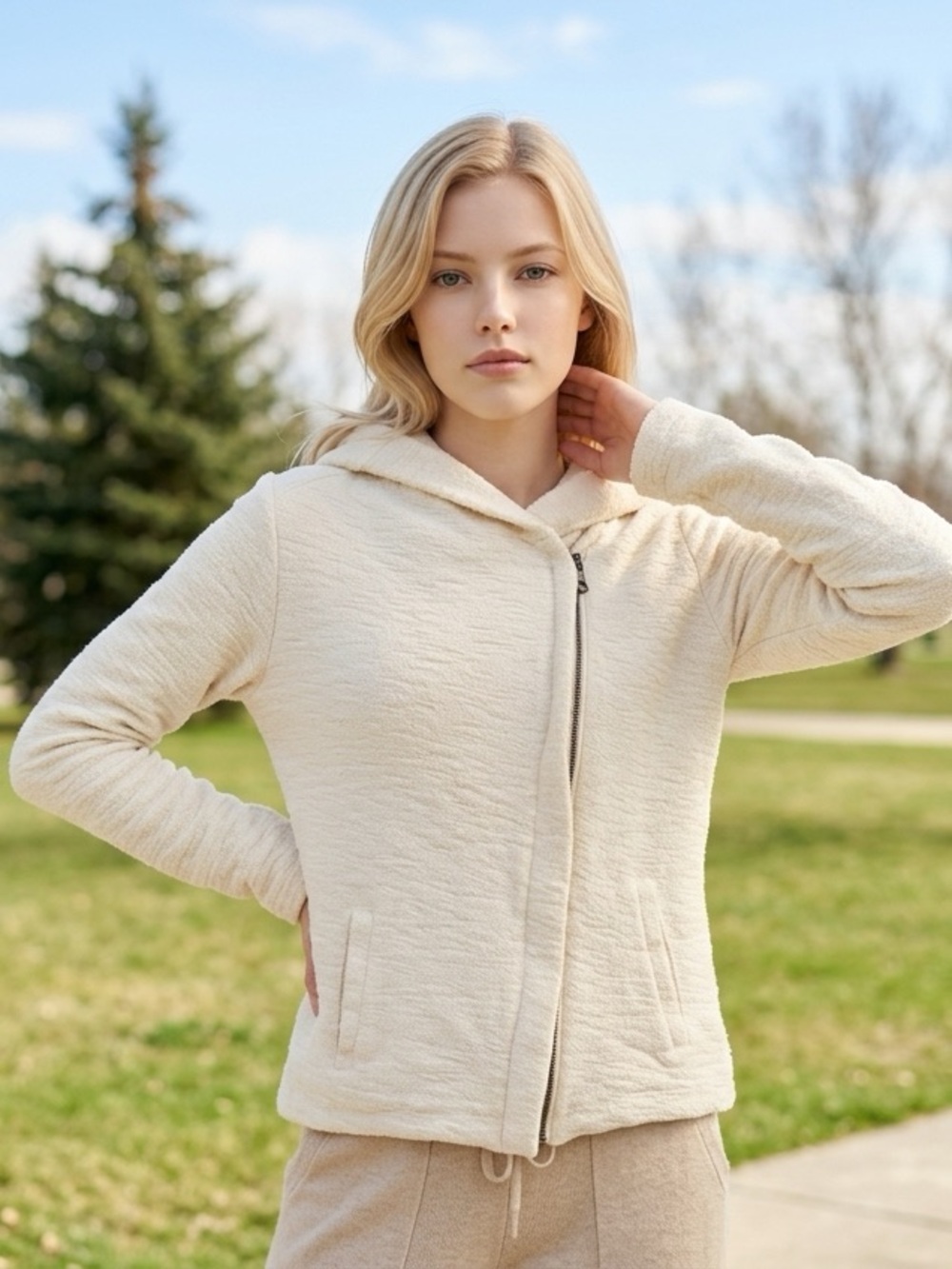 O'Neill Textured Cream Lined Stretch Cotton Zip Casual Sweater 
Jacket XS